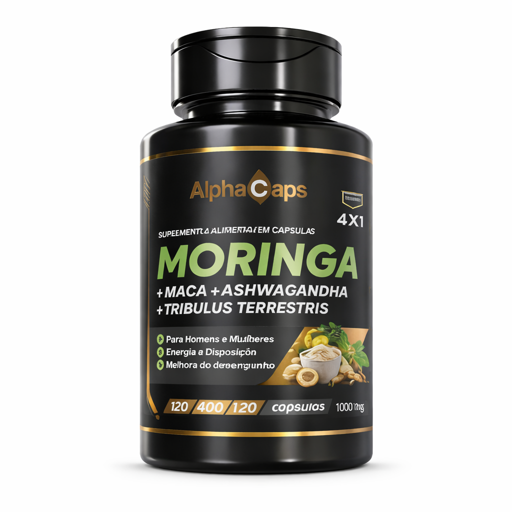4 em 1 - Ashwagandha + Maca Negra + Moringa + Tribulus
