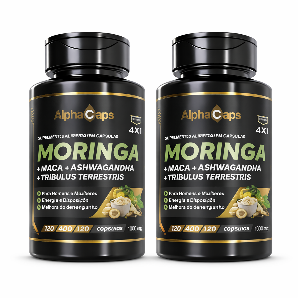 4 em 1 - Ashwagandha + Maca Negra + Moringa + Tribulus