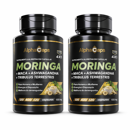 4 em 1 - Ashwagandha + Maca Negra + Moringa + Tribulus