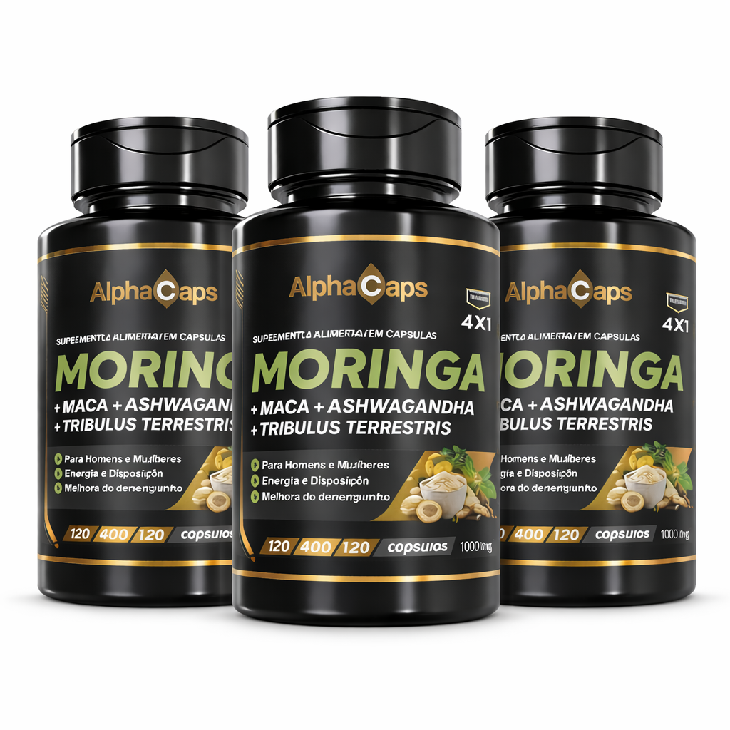 4 em 1 - Ashwagandha + Maca Negra + Moringa + Tribulus