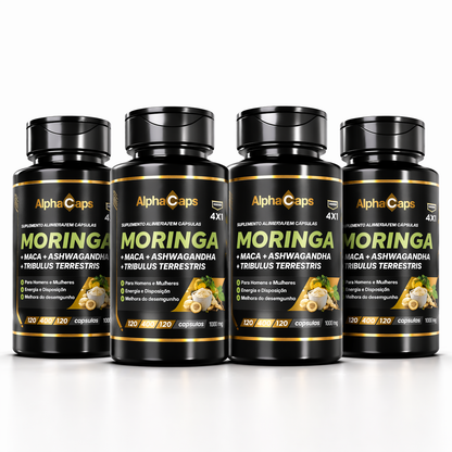 4 em 1 - Ashwagandha + Maca Negra + Moringa + Tribulus